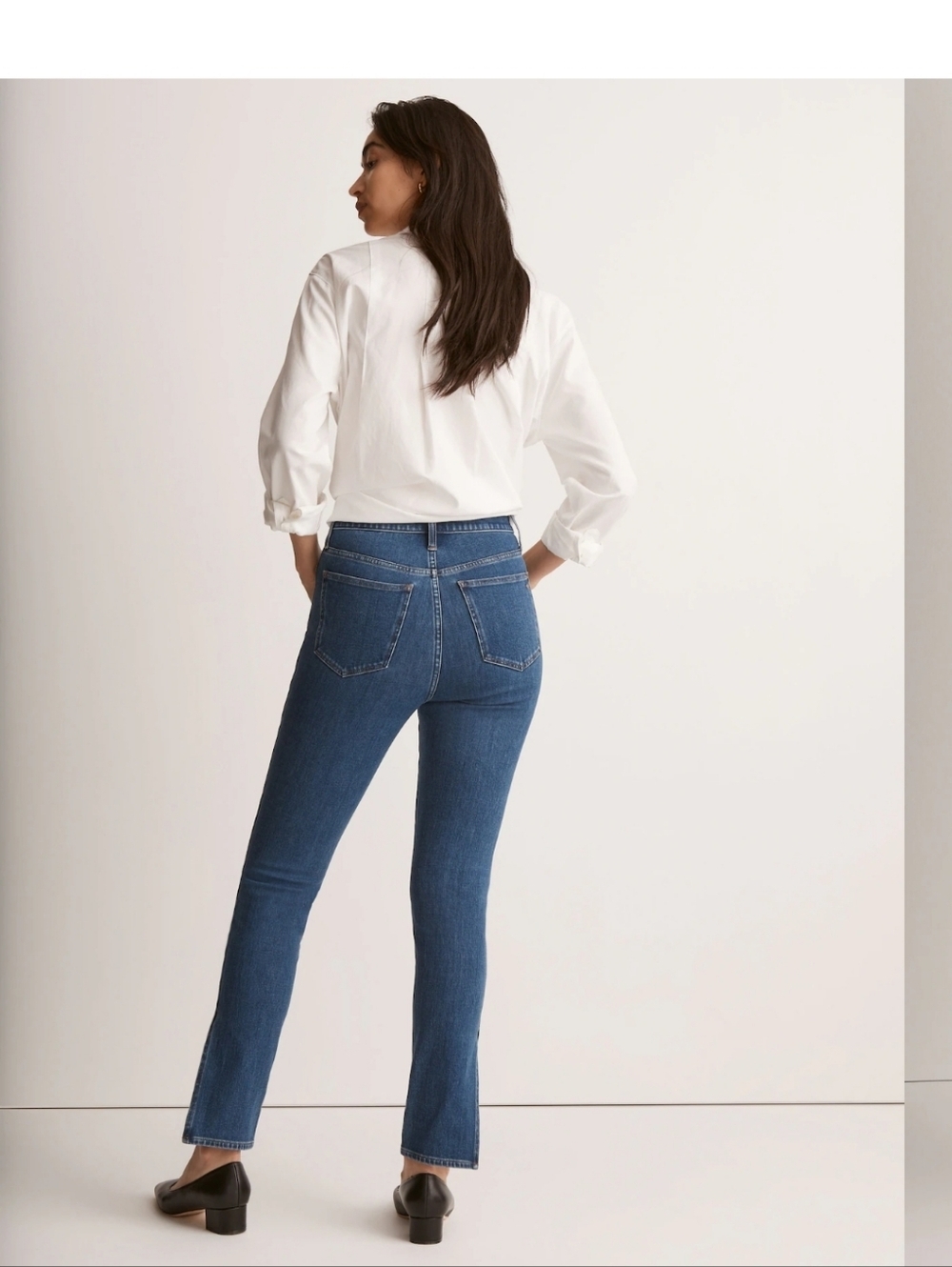 High-Rise Roadtripper Supersoft Skinny Jeans in Medium Indigo Wash: Slit-Hem.